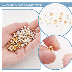 300個 2色 5サイズ ラックメッキ真鍮ビーズ  長持ちメッキ  ラウンド  ミックスカラー  2~6x2~5mm  穴：1~1.5mm  30個/カラー&nbsp;KK-PH0006-43