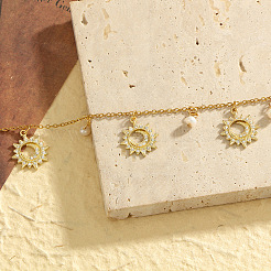 Moon Sun Brass Crystal Rhinestone & Plastic Pearl Charm Anklets for Women&nbsp;FS-WG63B7D-01