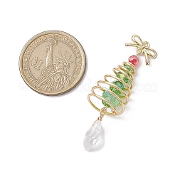 クリスマステーマの銅ワイヤーガラスペンダント  真鍮の蝶結び付き  クリスマスツリー  透明  50x15mm  穴：1.2mm&nbsp;PALLOY-JF02861-02