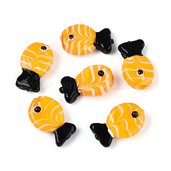 手作りランプワークビーズ連売り  ナザールボンジュウ模様の魚  ゴールド  19~20x12.5x9mm  穴：0.8mm  約25個/連  18.90インチ（48cm）&nbsp;LAMP-N021-41-A11