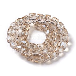 電気メッキガラスビーズ  パール光沢メッキ  ファセットバレル  淡い茶色  10x10mm  穴：1mm&nbsp;GLAA-F108-13A-04