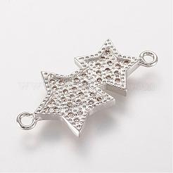 真鍮製マイクロパヴェキュービックジルコニアコネクター  スター  プラチナ  25x13x2mm  穴：1mm&nbsp;ZIRC-K061-90P