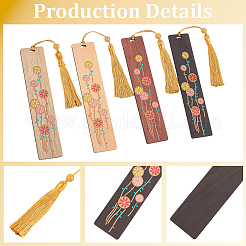 4Pcs 4 Colors Wooden Rectangle with Flower Bookmarks&nbsp;AJEW-GF0011-64