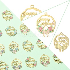 24個6スタイルアロイエナメルペンダント  花  ゴールドカラー  29.5~34x26~29x2mm  穴：1.8mm  4個/スタイル&nbsp;ENAM-YW0004-89