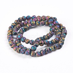PVD Vacuum Plating Electroplated Natural Lava Rock Bead Strands&nbsp;G-P363-A05