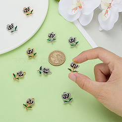 30個2色亜鉛合金ペンダント  ラインストーンとエナメル  花  プラチナ＆ライトゴールド  22x15.5x6mm  穴：2.5mm  15個/カラー&nbsp;FIND-WR0012-67