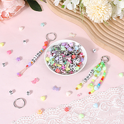 DIYキーホルダー作成キット  ワックス加工コットンコードを含む  アクリル＆手作りポリマー粘土ビーズ  合金引き輪  ミックスカラー  25x2.5mm&nbsp;DIY-SC0030-31