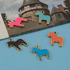 合金エナメル動物の馬のペンダント  ゴールデンの金属色  ミックスカラー  19x17x2mm  穴：1mm&nbsp;ENAM-M004-G