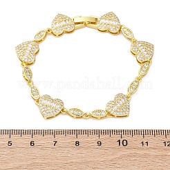 Heart & Horse Eye Brass Micro Pave Clear Cubic Zirconia Link Chain Bracelets for Women&nbsp;BJEW-G740-03G