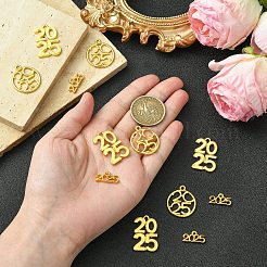 12 個 3 スタイルラックメッキ合金ペンダント  2025 数字チャーム  カドミウムフリー＆鉛フリー  ニッケル電気メッキ  混合図形  9~28x16.5~22x1.5~2mm  穴：1.6~2mm  4個/スタイル&nbsp;FIND-YW0006-95