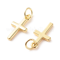 真鍮チャーム  丸カン付き  カドミウムフリー＆鉛フリー  クロス  18KGP本金メッキ  15x8x1.5mm  穴：3.5mm&nbsp;KK-P208-02G-RS