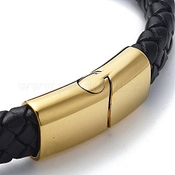 Men's Braided Black PU Leather Cord Bracelets&nbsp;BJEW-K243-53G