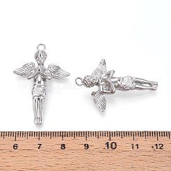 304ステンレスペンダント  天使のチャーム  変色防止  ステンレス鋼色  36.5x24.5~25x8.5mm  穴：2.2mm&nbsp;STAS-N109-208P