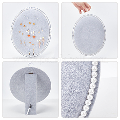オーバル ウッド コーブド ベルベット スラント バック イヤリング ディスプレイ スタンド  プラスチック製のイミテーションパールビーズを使用したエッジ  卓上イヤリングオーガナイザーホルダー  グレー  25.5x32.5cm&nbsp;EDIS-WH0029-44C-01