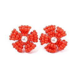 Daisy Glass Seed Beaded Stud Earrings&nbsp;EJEW-MZ00334-05