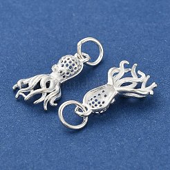 スターリングシルバーの中空ペンダント 925 個  丸カン付きタコチャーム  銀  16x10x3.5mm  穴：3.5mm&nbsp;STER-P071-01S