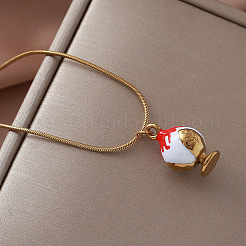 Christmas 304 Stainless Steel Enamel Apple Pendant Necklaces for Women&nbsp;TR7929