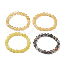 4Pcs Constellation 8mm Round Natural Topaz Jade & Dyed Yellow Jade & Picasso Jasper&nbsp;BJEW-JB10637