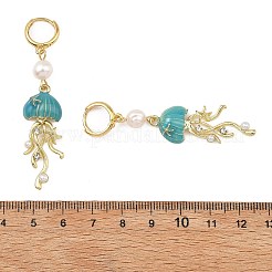 天然養殖淡水パールと真鍮エナメルを使用した女性用フープピアス  真鍮のフープピアスと  ゴールドカラー  クラゲ  61.5x14mm&nbsp;EJEW-JE07268-01