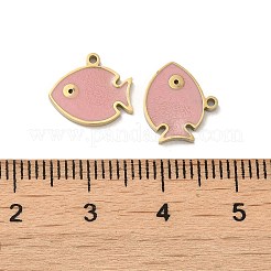 イオンプレーティング（IP）316Lサージカルステンレススチールチャーム  ニッケルフリー  エナメル  18KGP本金メッキ  魚のチャーム  ピンク  10x12x1.5mm  穴：1mm&nbsp;STAS-D035-01A-G