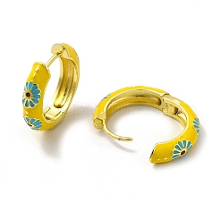 Daisy Flower Enamel Hoop Earrings&nbsp;EJEW-H091-02G