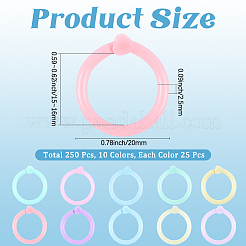 ハート型プラスチック製ルーズリーフブックバインダーヒンジリング250個（10色）  ミックスカラー  20x2.5mm  内径：15~16mm  25個/カラー&nbsp;FIND-CP0003-20A