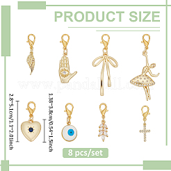 8Pcs Brass Pave Cubic Zirconia Enamel Pendant Decorations&nbsp;HJEW-BC00127