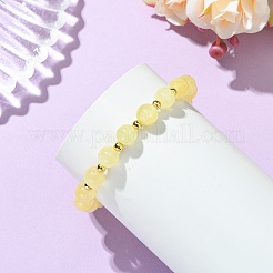 Round Natural Golden Silk Jade & Brass Beaded Stretch Bracelets for Women&nbsp;BJEW-JB14053