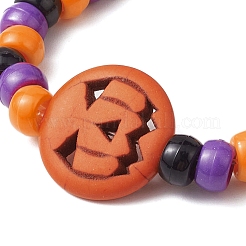 2個 2スタイル パンプキンプラスチックビーズストレッチブレスレットセット  ハロウィン 重ね付けできるブレスレット  ミックスカラー  内径：2インチ（5.1cm）  1個/スタイル&nbsp;BJEW-JB10888