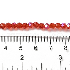 電気メッキ透明ガラスビーズ連売り  ファセット（32ファセット）  ラウンド  虹メッキ  レッド  4mm  穴：0.7mm  約87~93個/連  32~33cm&nbsp;LS-EGLA-A035-T4mm-L01