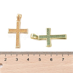 18KGP本金メッキ真鍮マイクロパヴェキュービックジルコニアペンダント  カドミウムフリー＆ニッケルフリー＆鉛フリー  クロス  ミックスカラー  28x18x2mm  穴：2.7x4mm&nbsp;KK-A209-20G