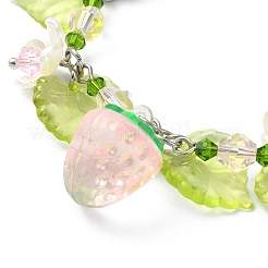 ガラス＆レジン＆アクリルフラワーチャームブレスレット  304ステンレススチールジュエリー  混合図形  7-1/4インチ（18.5cm）&nbsp;BJEW-JB09435