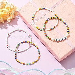 4Pcs 4 Styles Love Theme Glass Seed Beaded Stretch Bracelets Sets&nbsp;BJEW-TA00323
