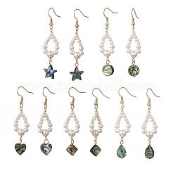 Shell Pearl & Abalone Shell/Paua Shell Beads Dangle Earrings&nbsp;EJEW-JE07314