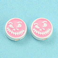合金エナメルビーズ  悪魔の模様のフラットラウンド  マットシルバーカラー  10x4mm  穴：2mm&nbsp;FIND-G062-16MS