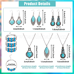 ボヘミアンガラスとプラスチックビーズのジュエリーセット  チベットスタイル合金二層ブレスレット&ダングルイヤリング&ペンダントネックレス  オーバル＆ホースアイ＆ハート  アンティークシルバー  内径：2-1/8~2-5/8インチ（5.5~6.8cm）&nbsp;SJEW-FI0001-29