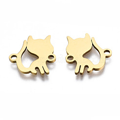 201 ステンレススチールリンクコネクター  レーザー切断  猫  ゴールドカラー  15.5x13.5x1mm  穴：1.6mm&nbsp;STAS-S110-105G