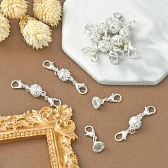 合金クリスタルラインストーンマグネット留め具1個  ダブルカニカン付き  銀  41mm  カニカン：12x7x3mm  磁気クラスプ：15x8.5mm&nbsp;ALRI-YW0001-11S