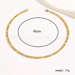 201ステンレススチール製フィガロチェーンネックレス（女性用）  ゴールドカラー  17.72インチ（45cm）&nbsp;XQ5434