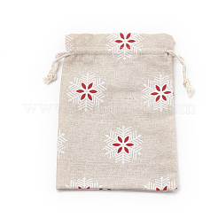ポリコットン（ポリエステルコットン）パッキングポーチ巾着袋  印刷された雪片で  レッド  18x13cm&nbsp;ABAG-S003-02A