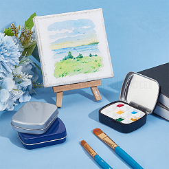 ヒンジ付き蓋付き長方形鉄製ブリキ缶 3個 3色  12グリッドのプラスチック製空水彩絵の具入れ付き  ミックスカラー  5.1x6.2x1.6cm  1pc /カラー&nbsp;CON-PH0003-13