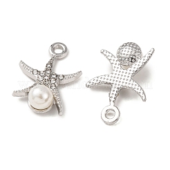 合金とABS樹脂製の模造真珠とラインストーンのペンダント  ヒトデチャーム  プラチナ  21x15x6mm  穴：1.8mm&nbsp;FIND-K030-18E-P