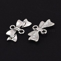 蝶結び合金リンクコネクター  鉛フリー及びカドミウムフリー  アンティークシルバー  20x10x3mm  穴：2mm&nbsp;EA11930Y