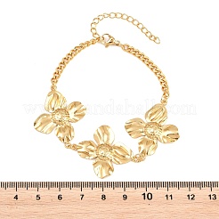 304ステンレススチールリンクブレスレット  女性用カーブチェーンブレスレット  花  ゴールドカラー  7.28インチ（18.5cm）&nbsp;BJEW-H641-03B-G