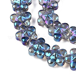 電気メッキガラスビーズセット  花  ディープスカイブルー  12x12.5x7mm  穴：1mm  約54~55個/連  24.57~24.96インチ（62.4~63.4cm）&nbsp;EGLA-T028-02Q