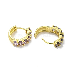 ブラスマイクロパヴェキュービックジルコニアフープピアス  18KGP本金メッキ  ミックスカラー  19x6mm&nbsp;EJEW-C088-35G