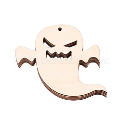 幽霊の形のハロウィンの空白の木製の切り欠きの装飾品  ハロウィンハンギングデコレーション用  キッズクラフトdiyパーティー用品  バリーウッド  68x77x2mm  ロープ：320x1mm&nbsp;WOOD-L010-06