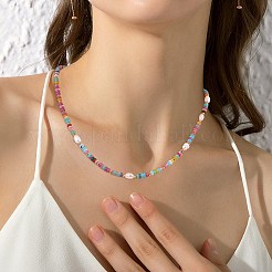 1Pc Rondelle Natural Agate & Pearl & Brass Beaded Necklaces for Women&nbsp;NJEW-SZ0001-69