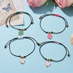 合金エナメルクローバーチャームブレスレット  調節可能な編組ブレスレット  ミックスカラー  内径：3-3/8インチ（8.6cm）&nbsp;BJEW-JB09962