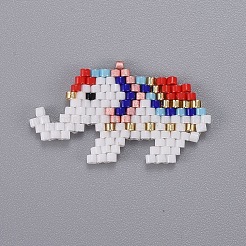 手作り日本産シードビーズペンダント  日本の輸入の糸と  織機模様  象  カラフル  18x30x2mm  穴：0.6mm&nbsp;SEED-L008-011